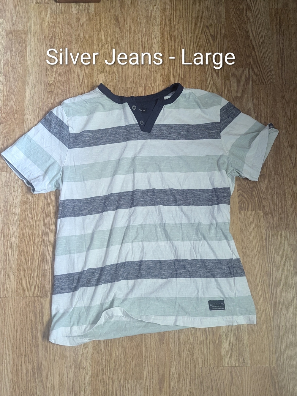 Silver Jeans Short Sleeve Striped Henley - Mint Green & Gray